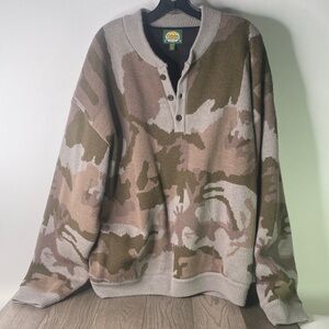 Wool Cabela's Men's 2XL Camouflage Crewneck Sweater - Green and Tan - Wind Block